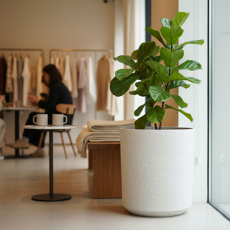 石膏風テクスチャーの円筒形 多用途プラスチック植木鉢