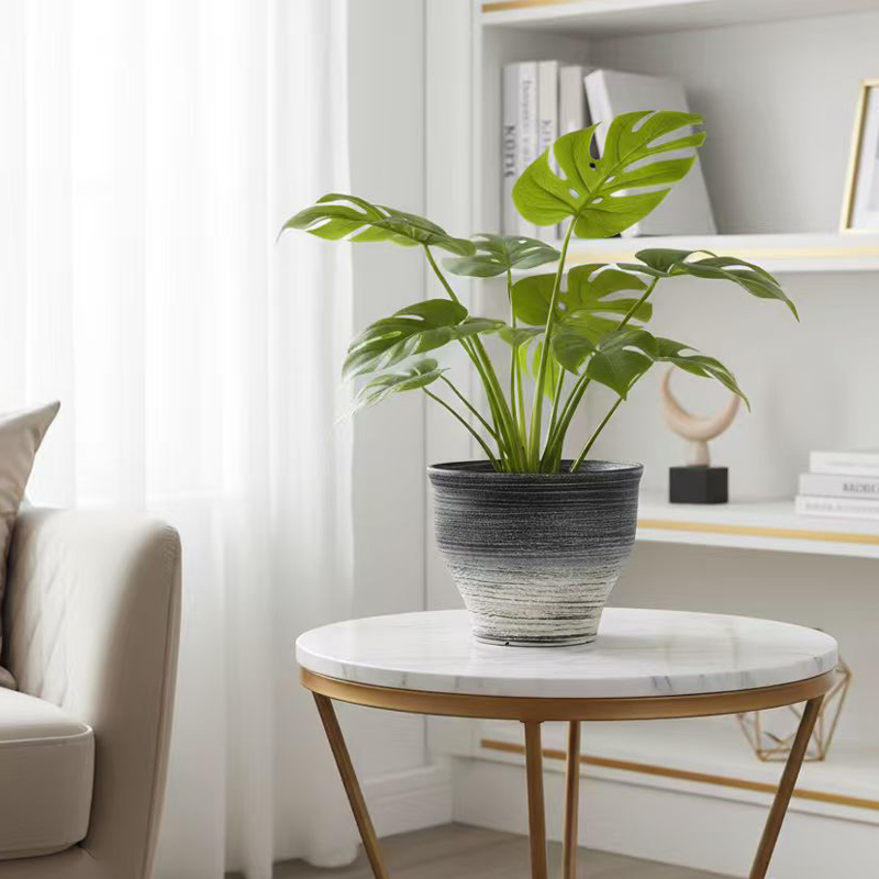 丸みを帯びた胴体のツートーンサンドブラスト植木鉢