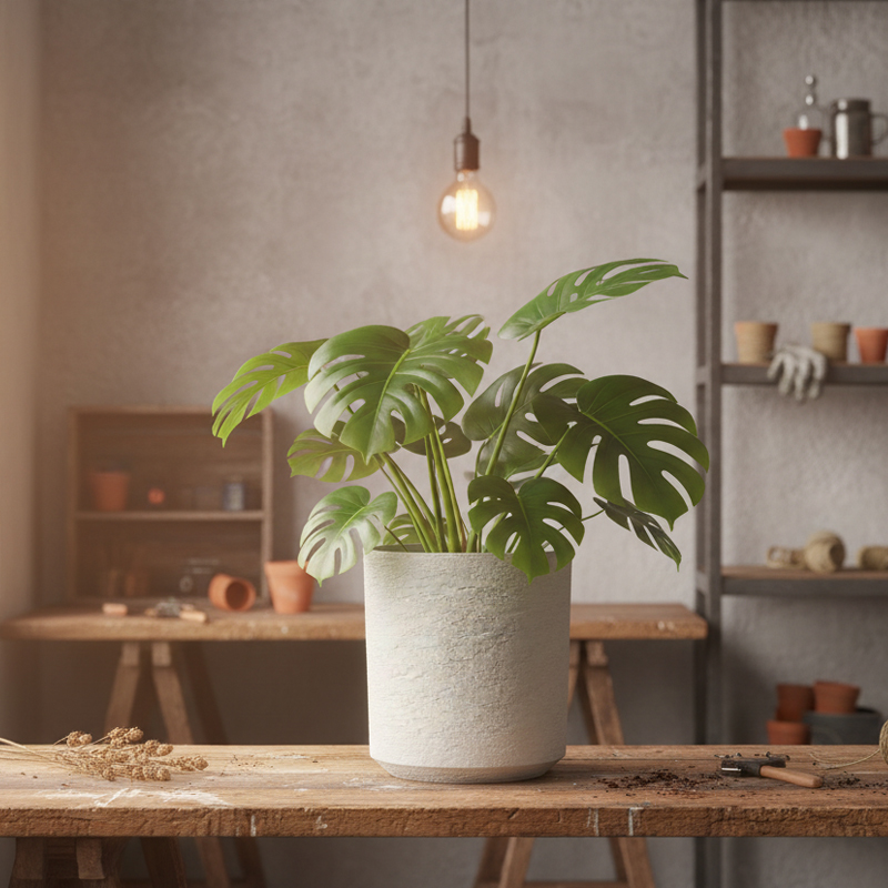 石膏風テクスチャーの円筒形 多用途プラスチック植木鉢