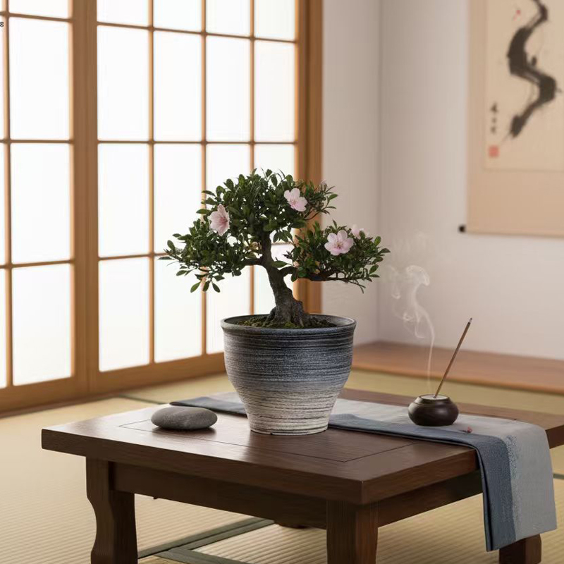 丸みを帯びた胴体のツートーンサンドブラスト植木鉢