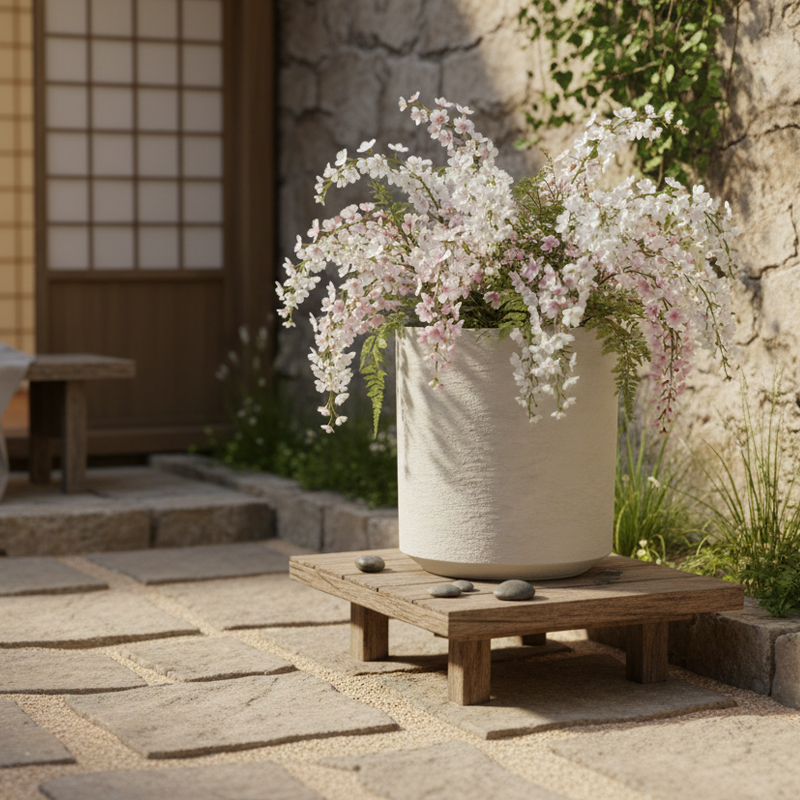 石膏風テクスチャーの円筒形 多用途プラスチック植木鉢