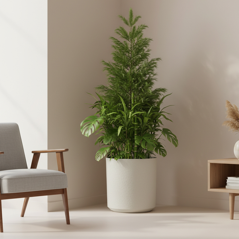 石膏風テクスチャーの円筒形 多用途プラスチック植木鉢