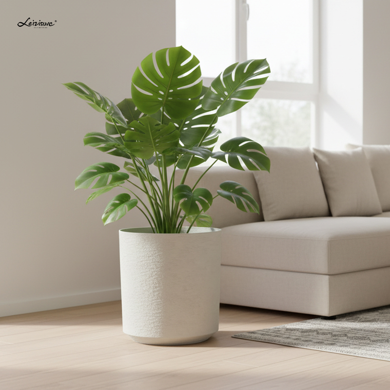 石膏風テクスチャーの円筒形 多用途プラスチック植木鉢